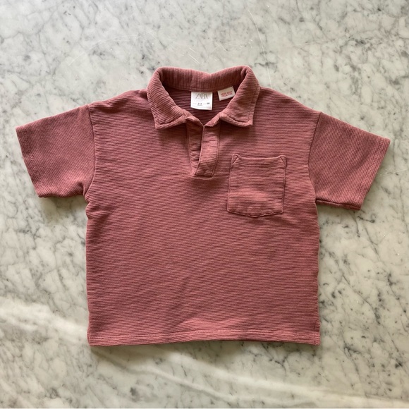 Zara Toddler Boy Textured Weave Polo Shirt in Mauve - Baby Boy Polo Shirt - Picture 1 of 4